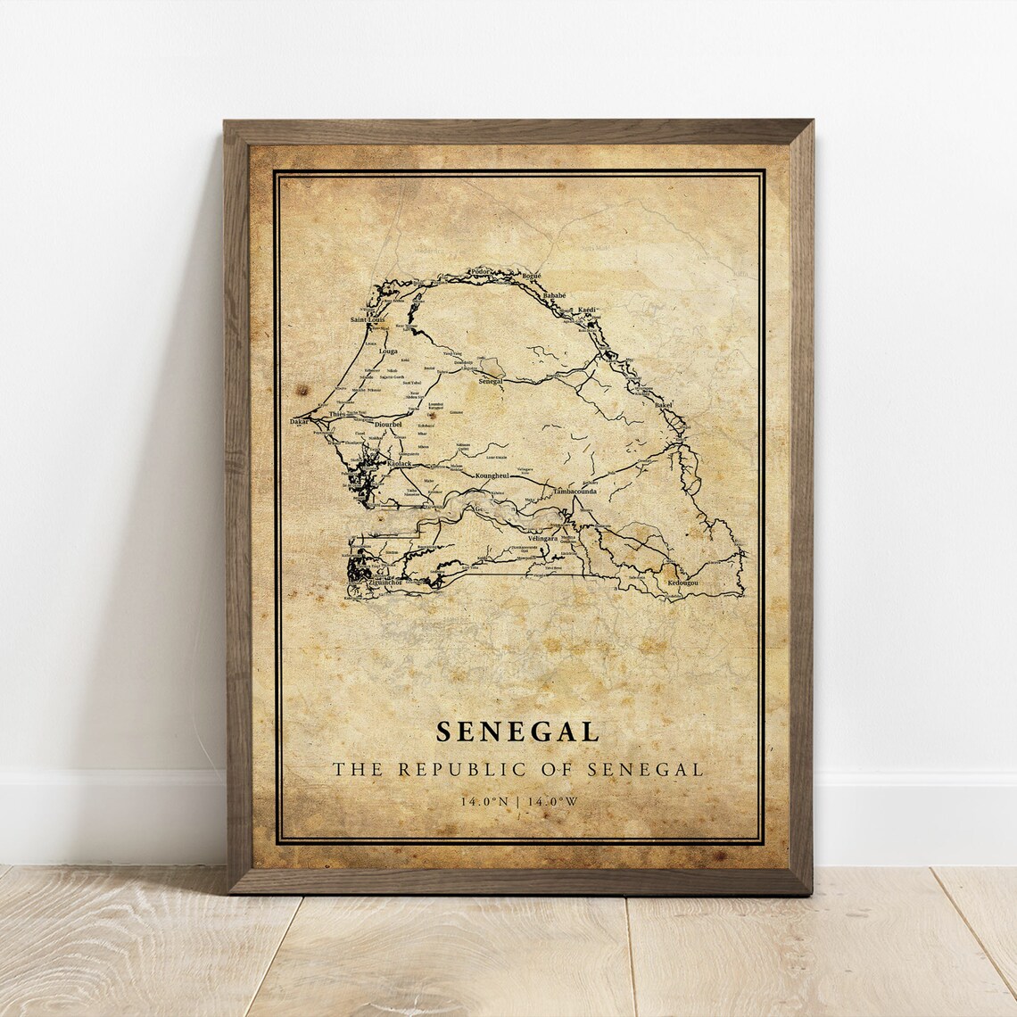 Senegal Vintage Map Poster, Country Road Map