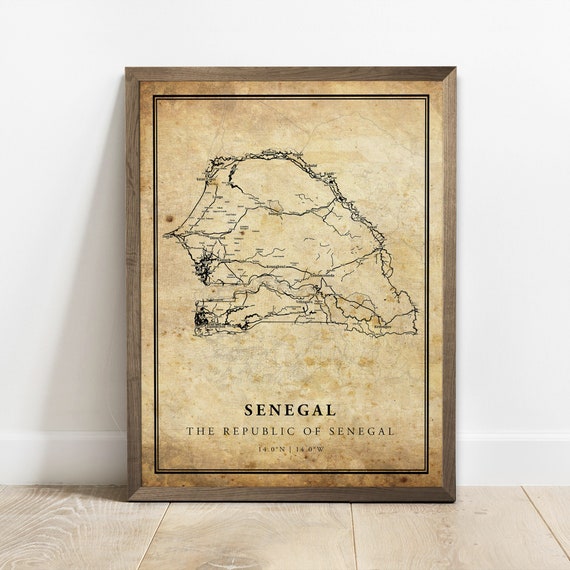 Senegal Vintage Map Poster, Country Road Map