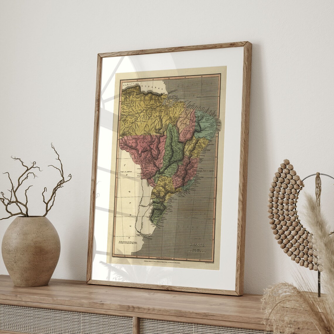 1909 Antique Map of Brazil Hand Colored Atlas Cartography Poster - Image 4