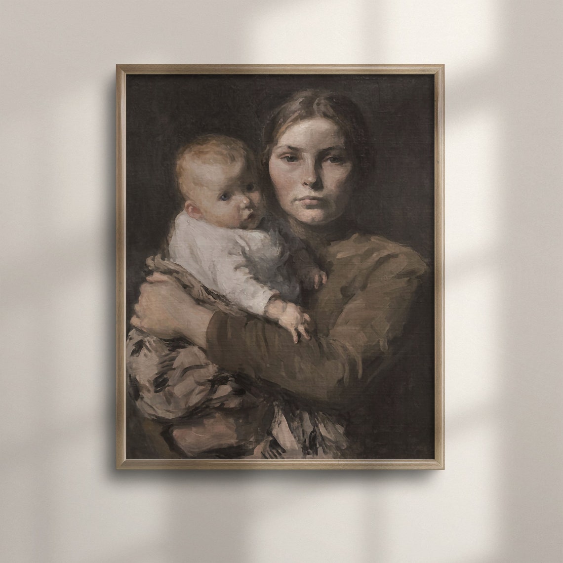 Vintage Oil Painting Of Mother And Child Antique Female Portrait Wall Art Vintage Nursery Decor Art Prints C16 1159