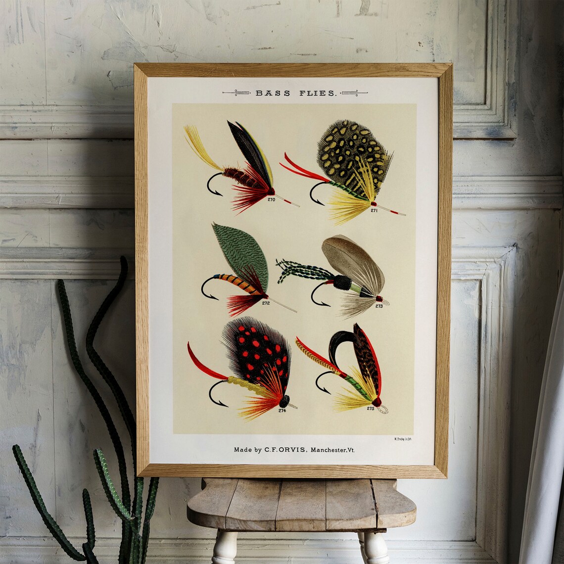 Orvis Six Antique Bass Flies Fishing Lure Chart Vintage Poster - Image 4