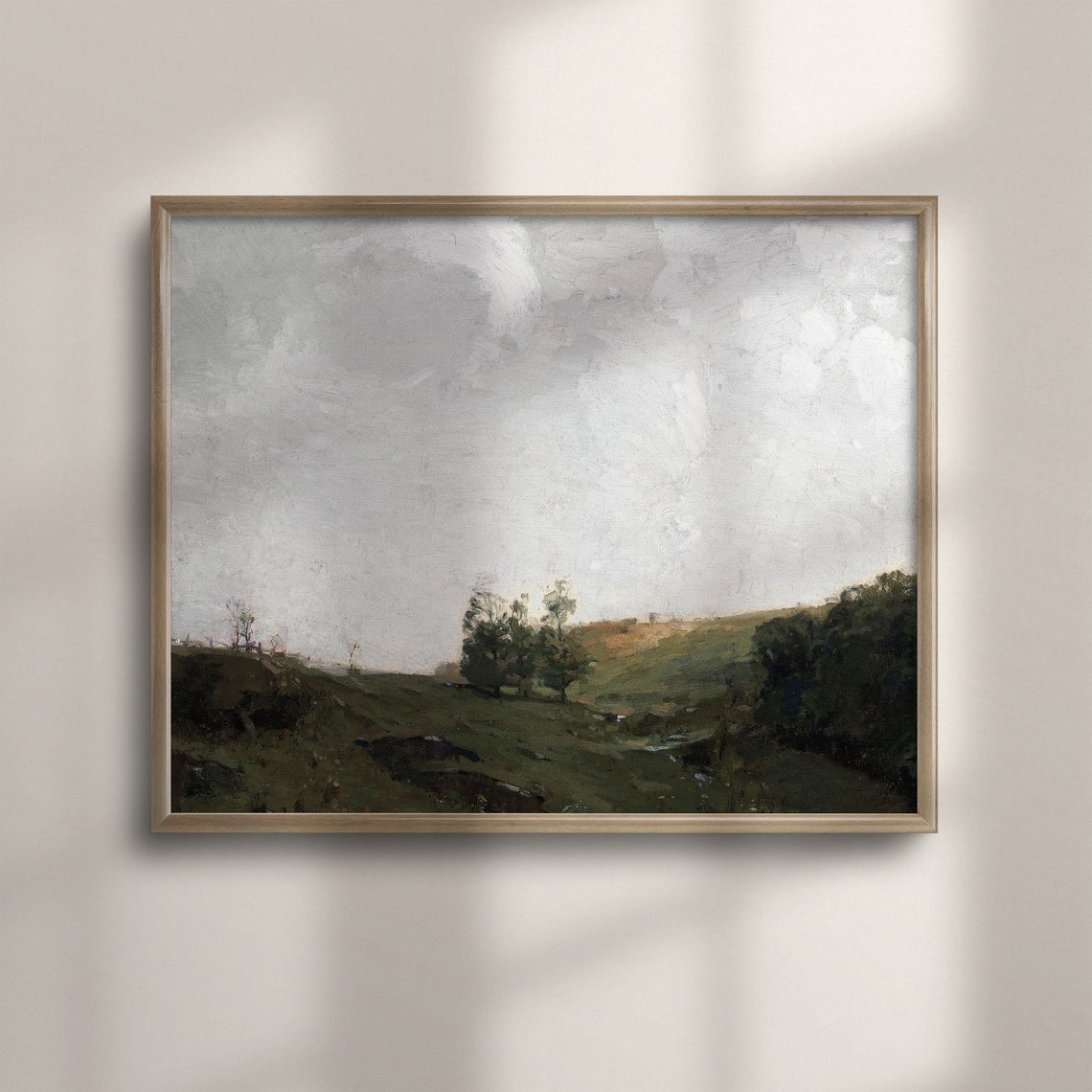 Vintage Misty Green Countryside Rolling Hills Path Art Poster