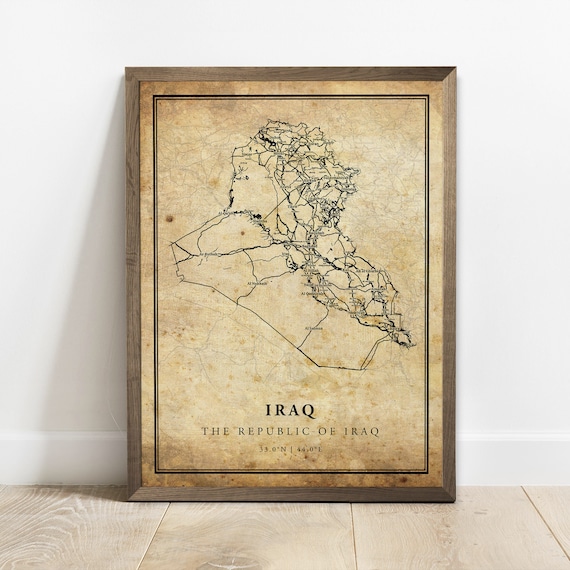 Iraq Vintage Map Art Print, Country Road Map