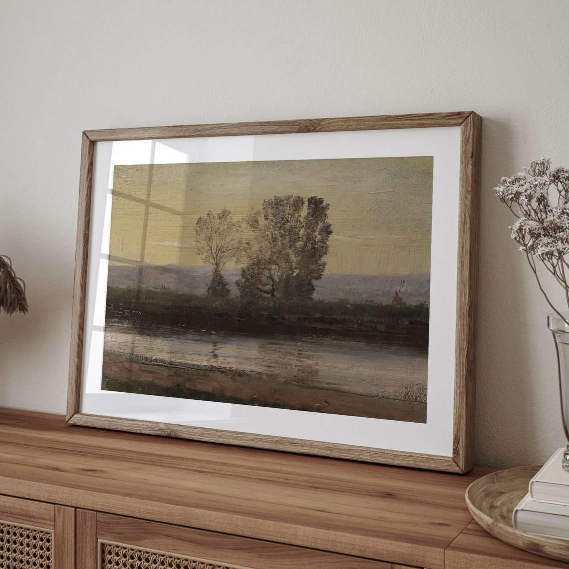 Vintage Calm River Dusk Golden Sky Trees Peaceful Water Art Poster - Image 4