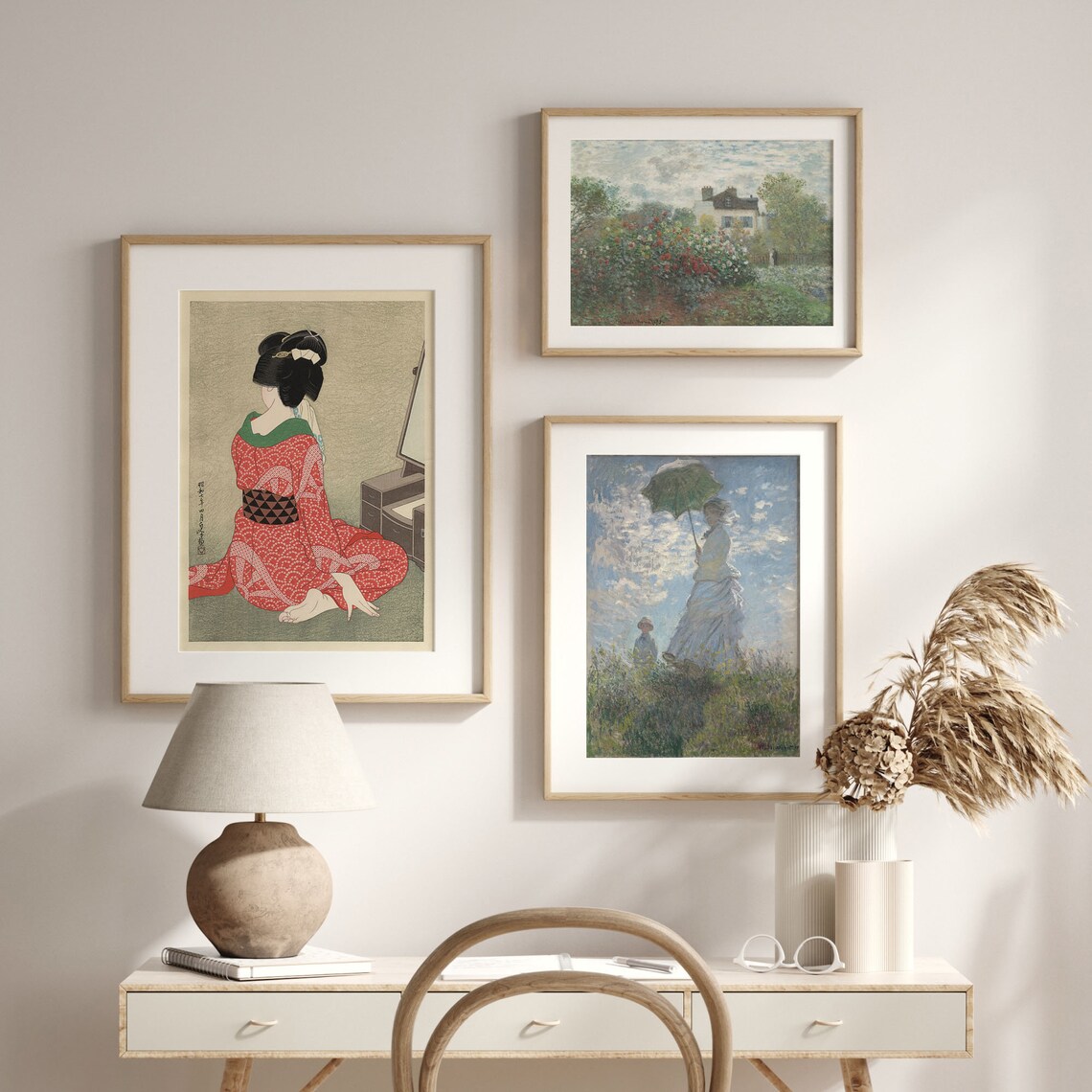 Elegant Woman In Red Shibori Kimono, Ukiyo-E Art Print - Image 2