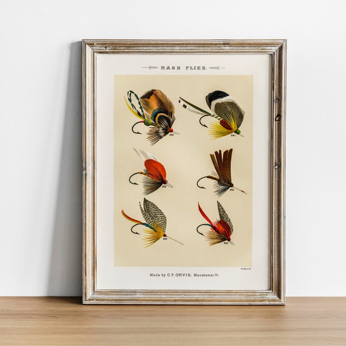Bass Flies Fish Print Vintage Fishing Poster Wall Art Decor Gift For Dad Man Fisherman Fishing Poster Print Nautical Poster Coo38
