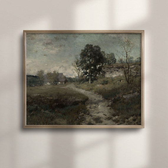 Antique Oil Painting Vintage Landscape Art Country Home Decor Wall Art Farmhouse Art Country Painting C16 567