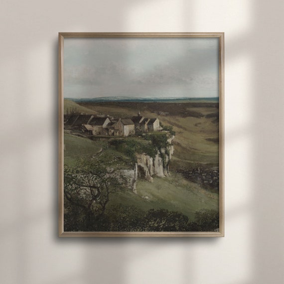 Antique Farmhouse Wall Art Vintage Landscape Oil Painting Green And Brown French Country Home Decor Vertical Poster Print C16 1425