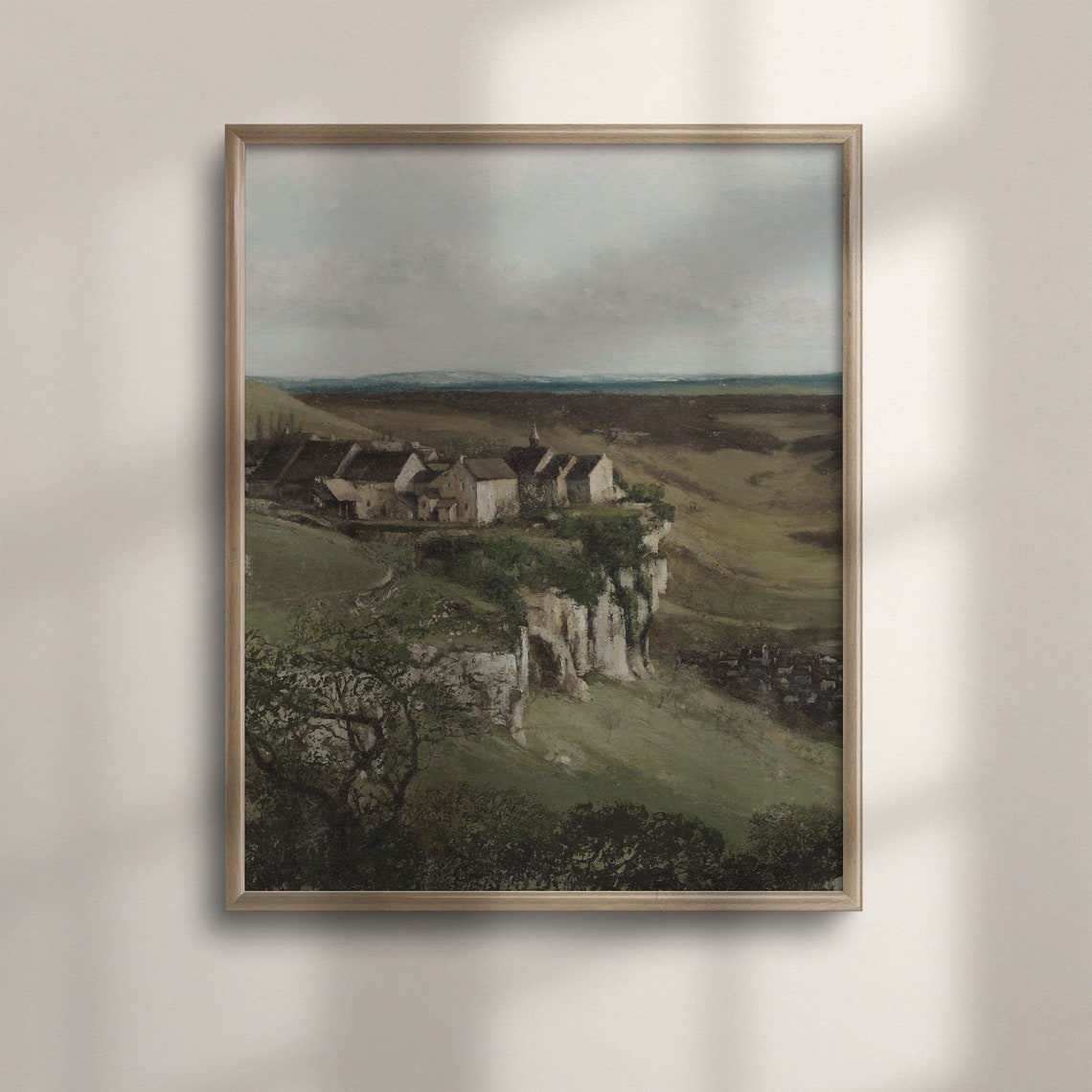 Antique Farmhouse Wall Art Vintage Landscape Oil Painting Green And Brown French Country Home Decor Vertical Poster Print C16 1425