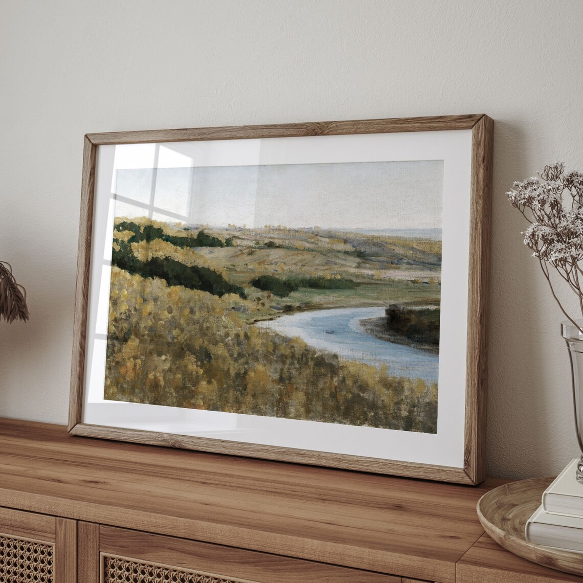 Golden Autumn River Valley Vintage Farmhouse Landscape Painting Poster - Image 4