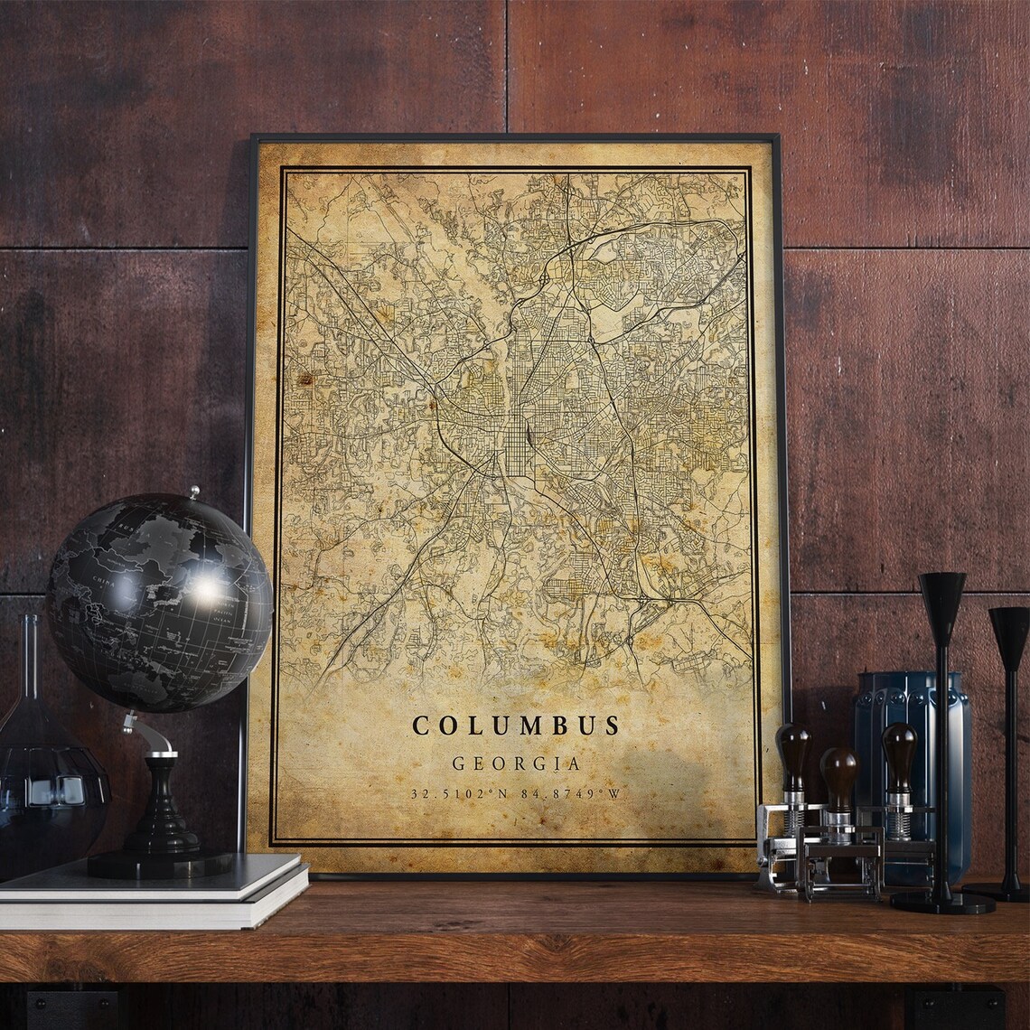 Columbus Vintage Map Poster, Rustic Georgia Wall Art