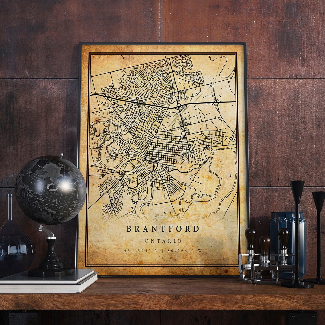 Brantford Ontario Antique Street Map Vintage City Map Travel Poster