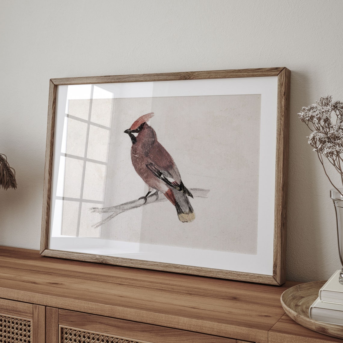 Bohemian Waxwing Watercolor Songbird Minimalist Painting Poster - Image 4