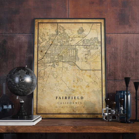 Fairfield Vintage Map Poster, Rustic California Decor