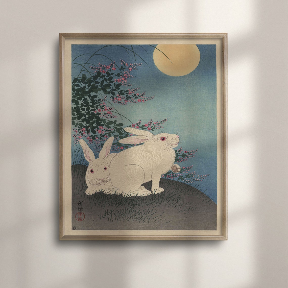 Ohara Koson Rabbits Under Moonlight Japanese Woodblock Art Poster