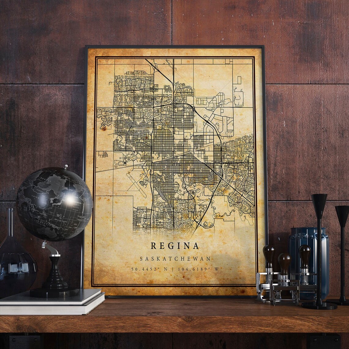 Regina Saskatchewan Vintage City Street Map Canada Travel Poster