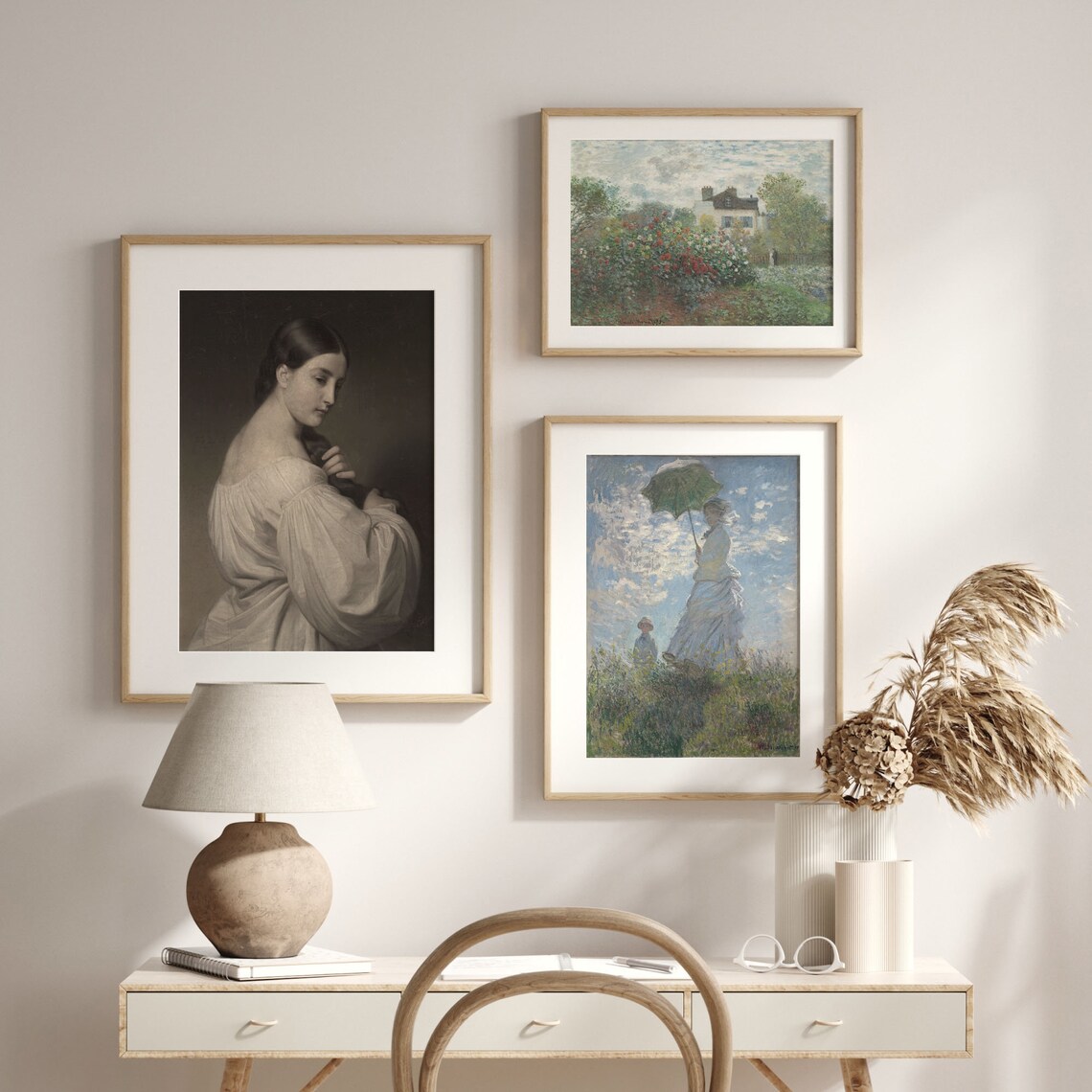 Woman in White Dress Dark Background Antique Portrait Painting Poster - Image 2