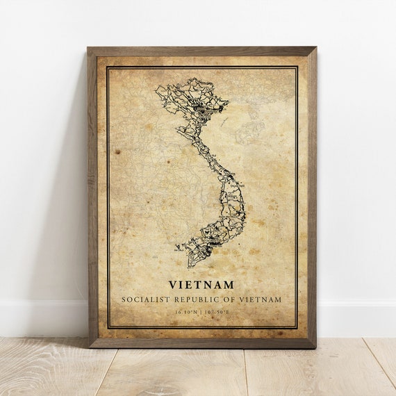 Vietnam Vintage Map Poster Print, Country Road Map