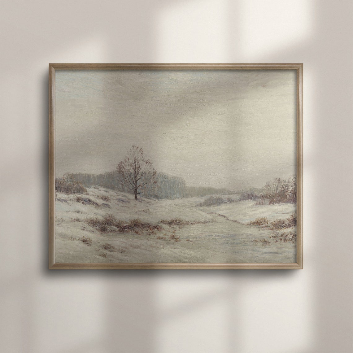 Snowy Winter Field with a Lone Tree Vintage Landscape Poster