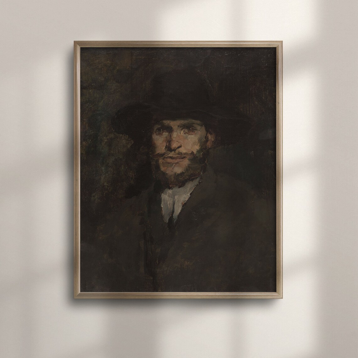 Antique Dark Portrait Gentleman Black Hat Vintage Oil Painting Poster