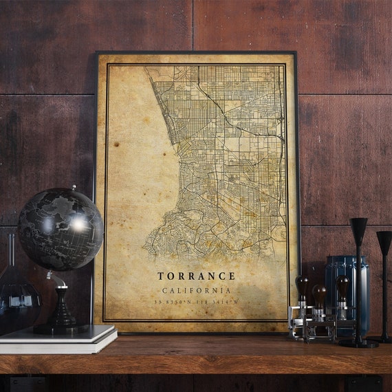 Torrance Vintage Map Poster, Rustic California Travel Poster