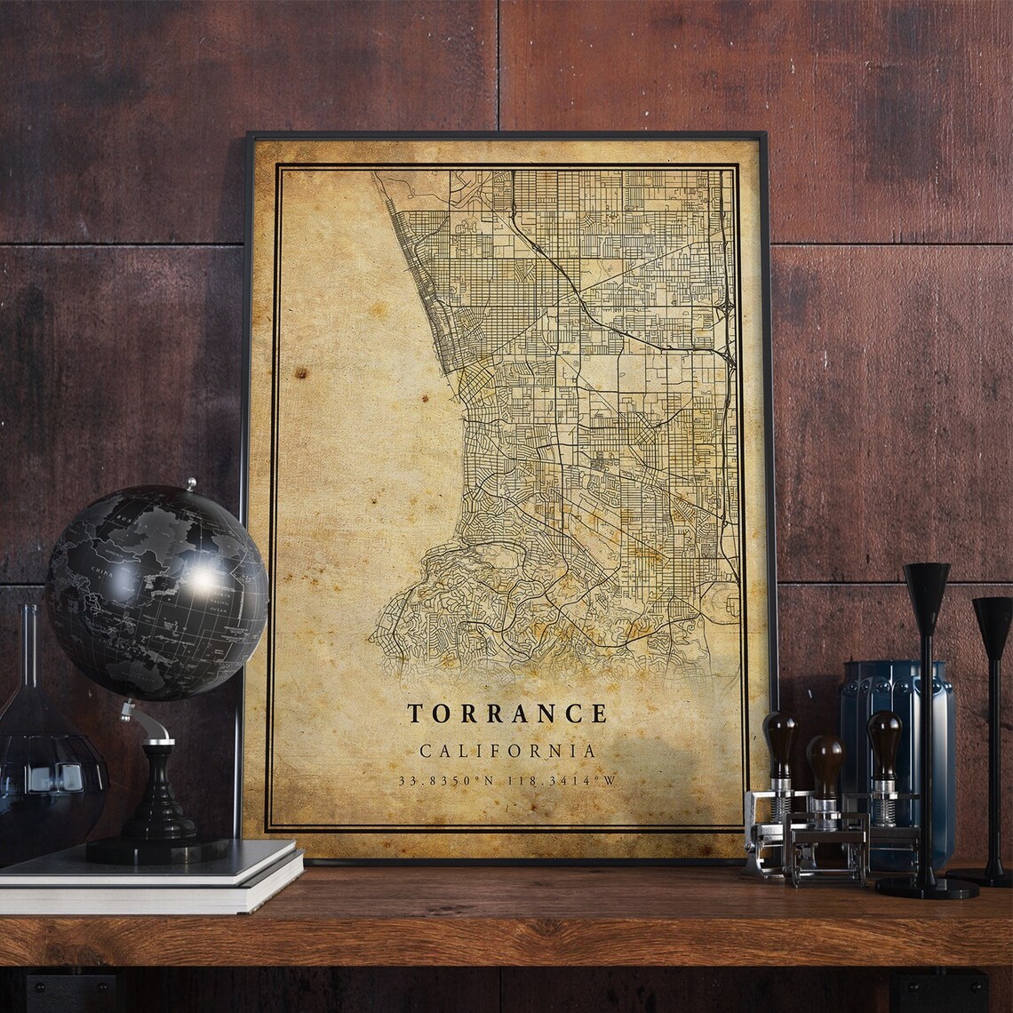 Torrance Vintage Map Poster, Rustic California Travel Poster
