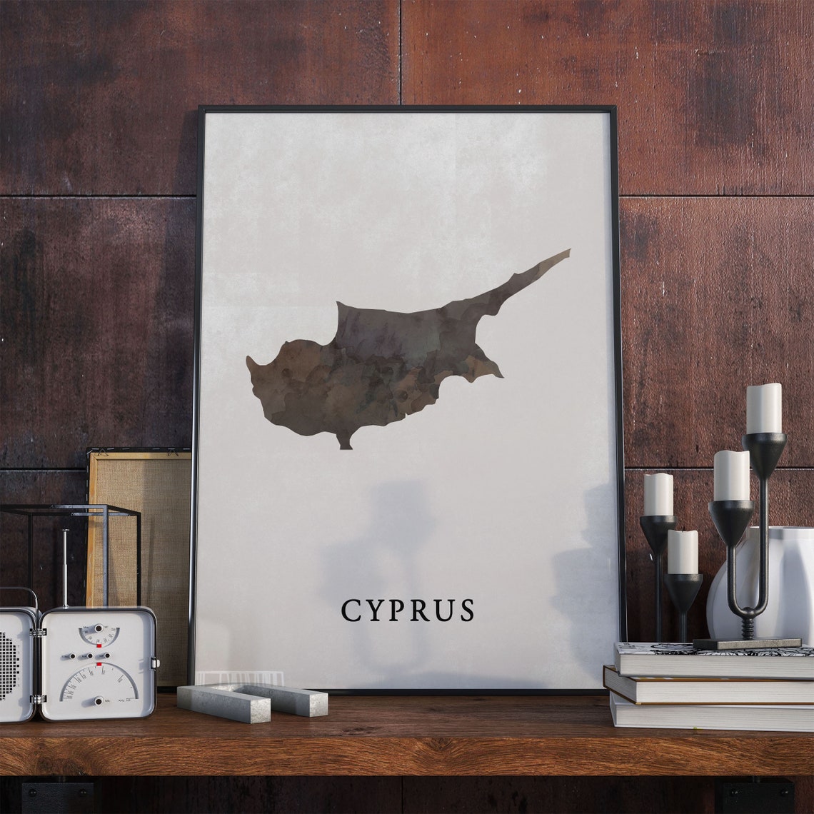 Cyprus Watercolor Island Map Minimalist Modern Neutral Decor Poster