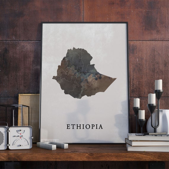 Ethiopia Vintage Style Map Print, Travel Poster