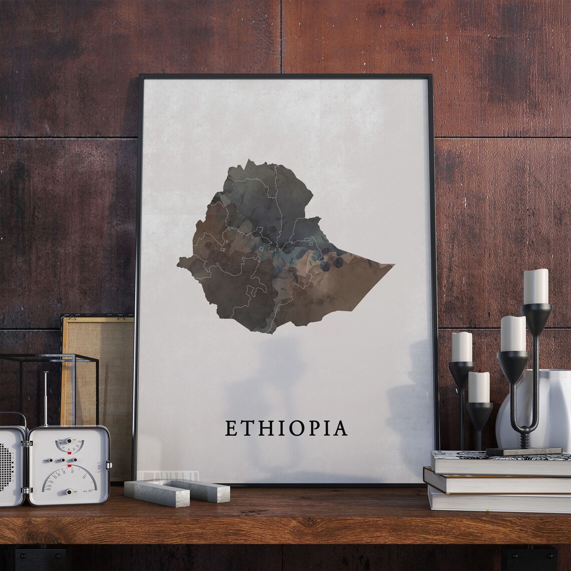 Ethiopia Vintage Style Map Print, Travel Poster