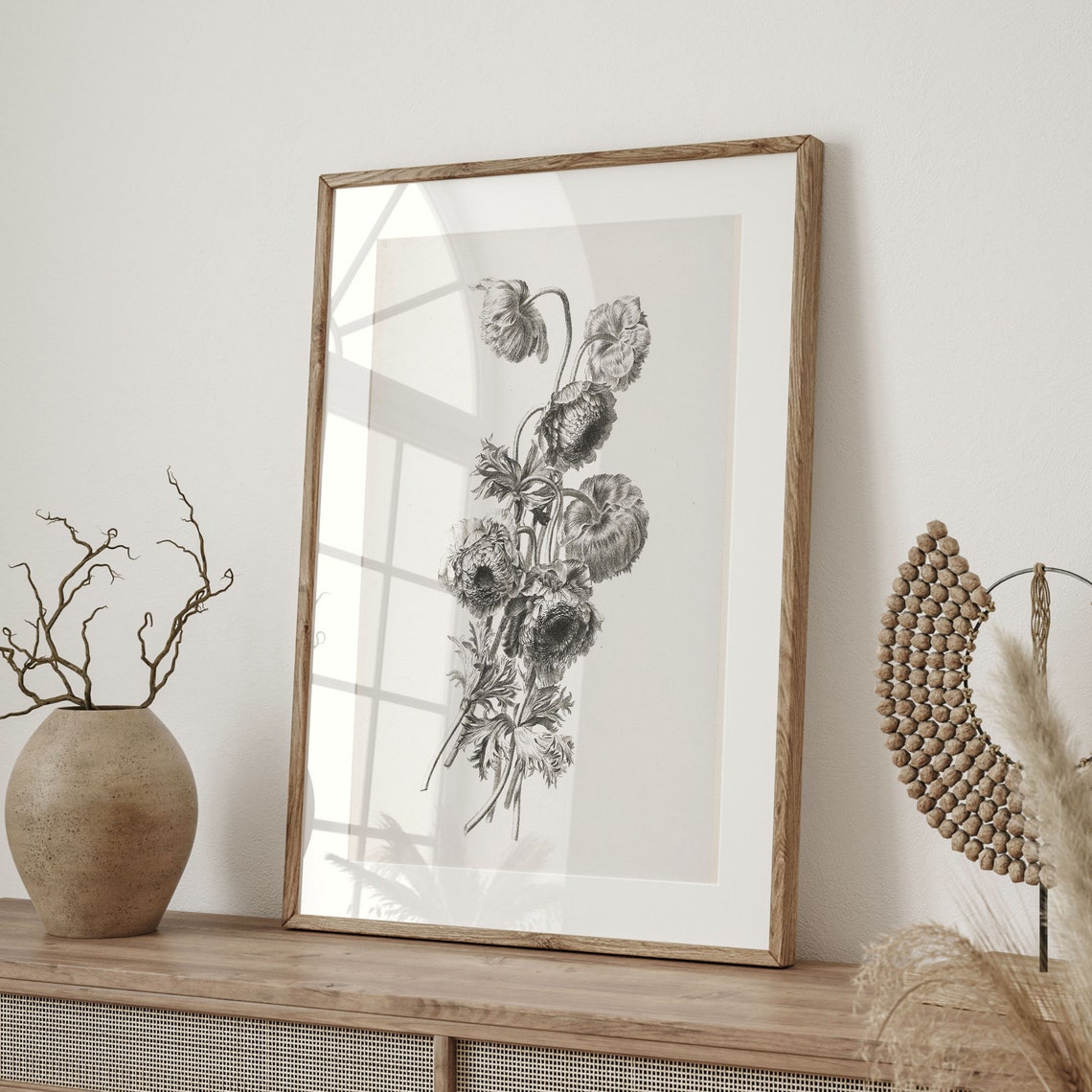 Black and White Poppy Sketch Vintage Botanical Flower Drawing Poster - Image 4
