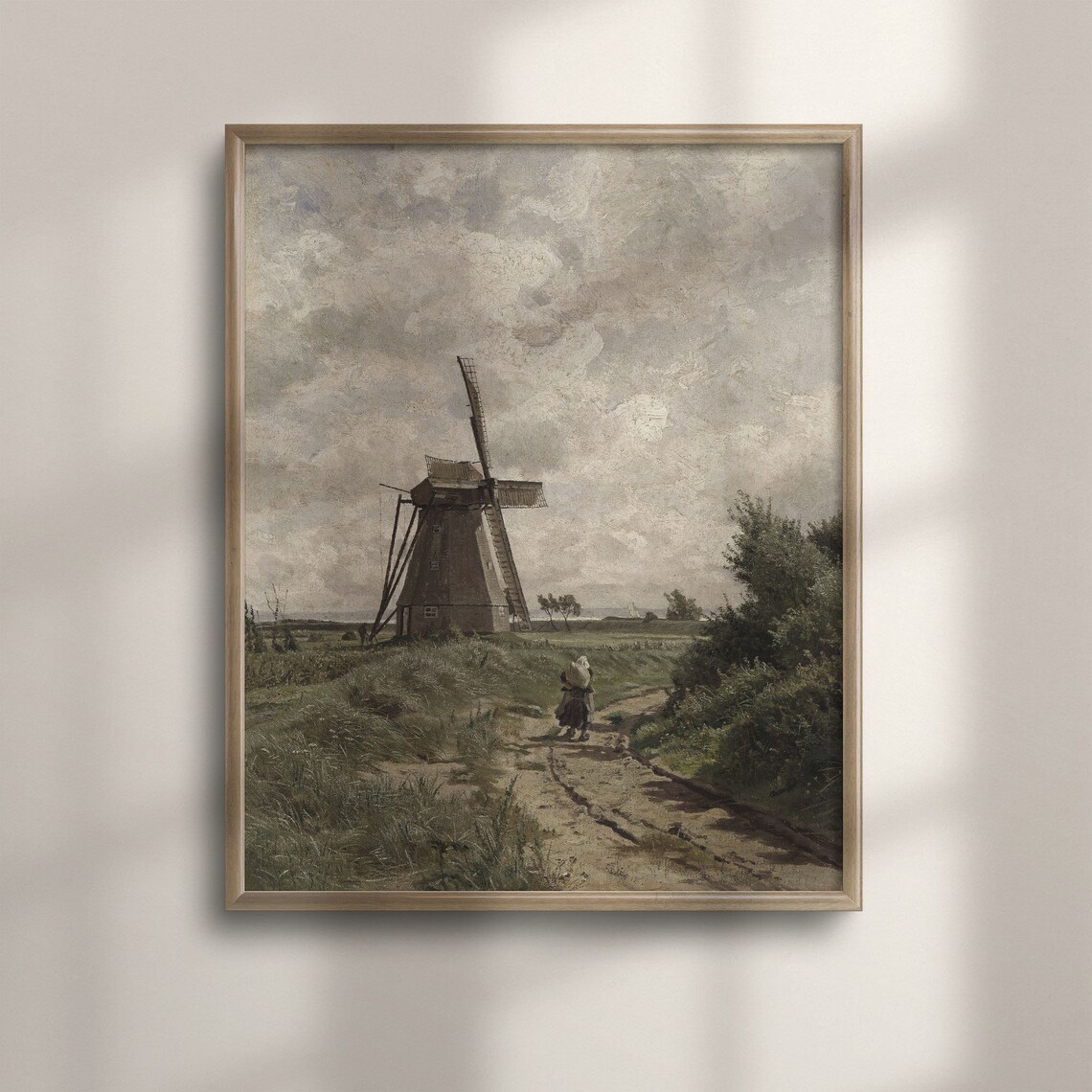 Vintage Windmill Country Landscape Cloudy Sky Antique Farm Art Poster