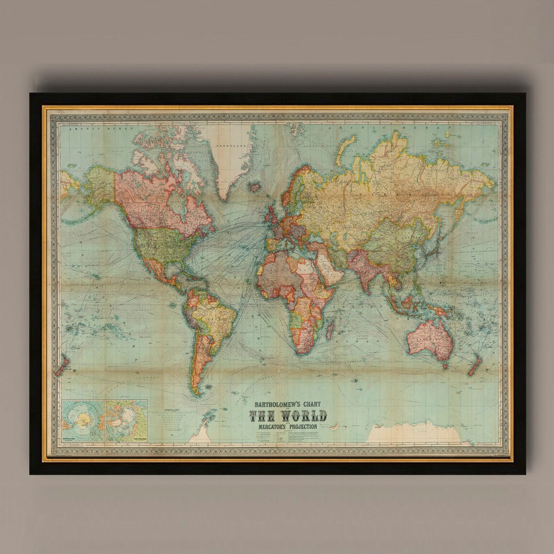 World Map Vintage Atlas 1914 Mercator Travel Poster
