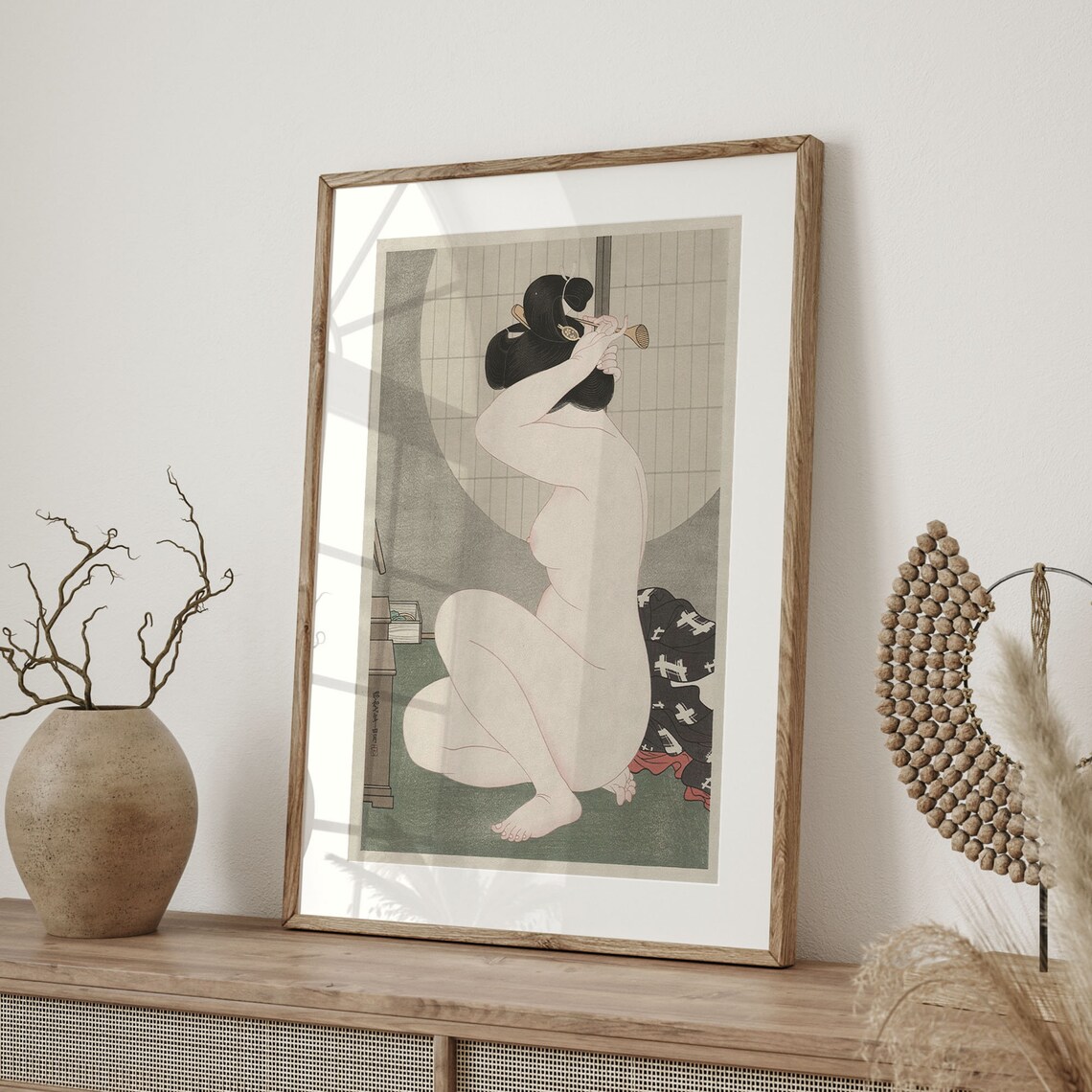 Hakuho Hirano 1932 Nude Woman Combing Hair Japanese Woodblock Poster - Image 4