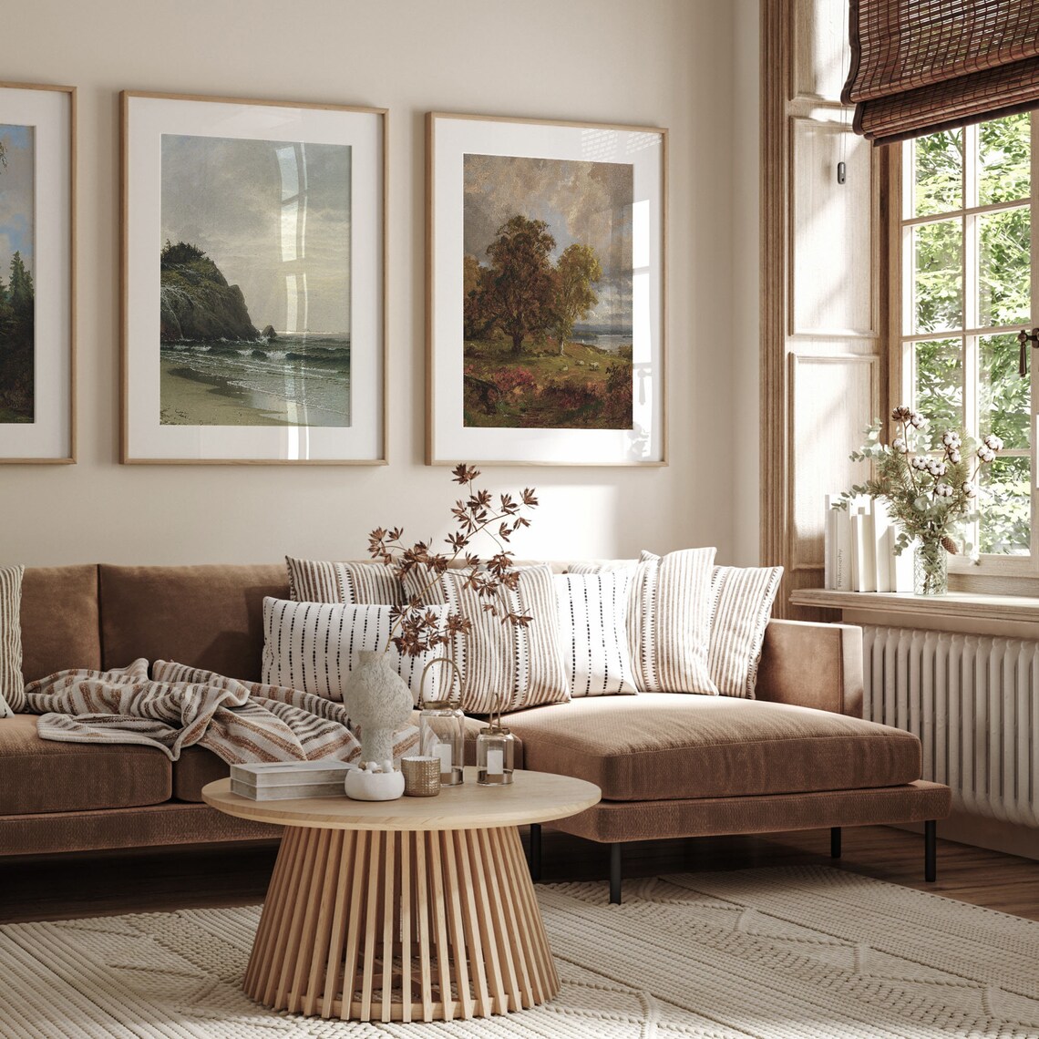 Pastoral Autumn Landscape With Sheep Trees And Lake Art Poster - Image 3