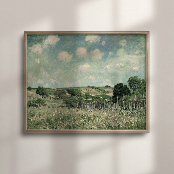 Summer Meadow Wildflowers Vineyard Rolling Hills Impressionist Painting Poster