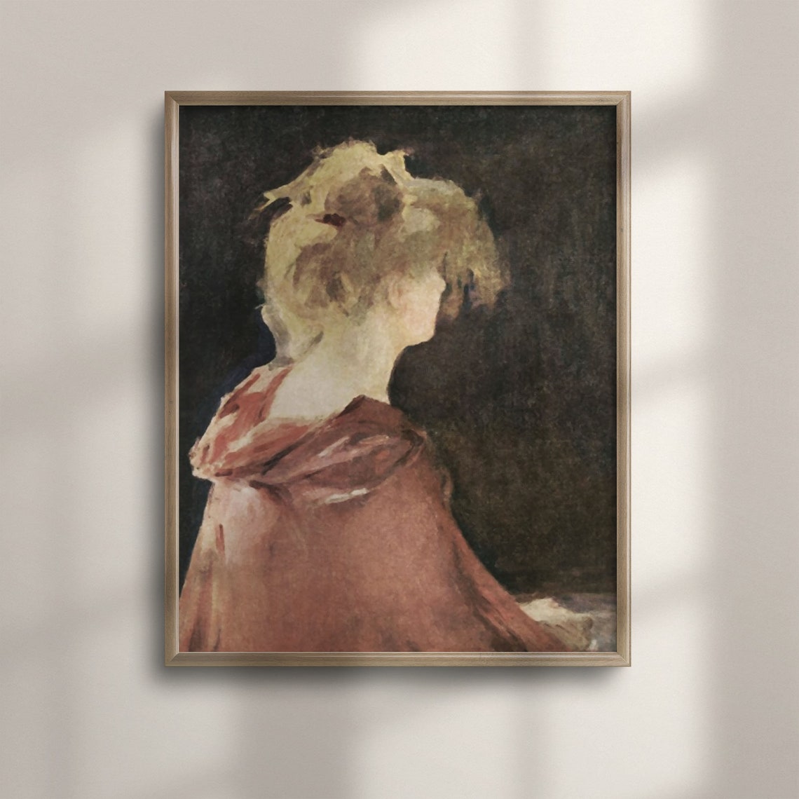 Antique Fine Art Vintage Oil Painting Of A Young Girl Figurative Portrait Wall Art Wooded Pasture Theme C16 1365
