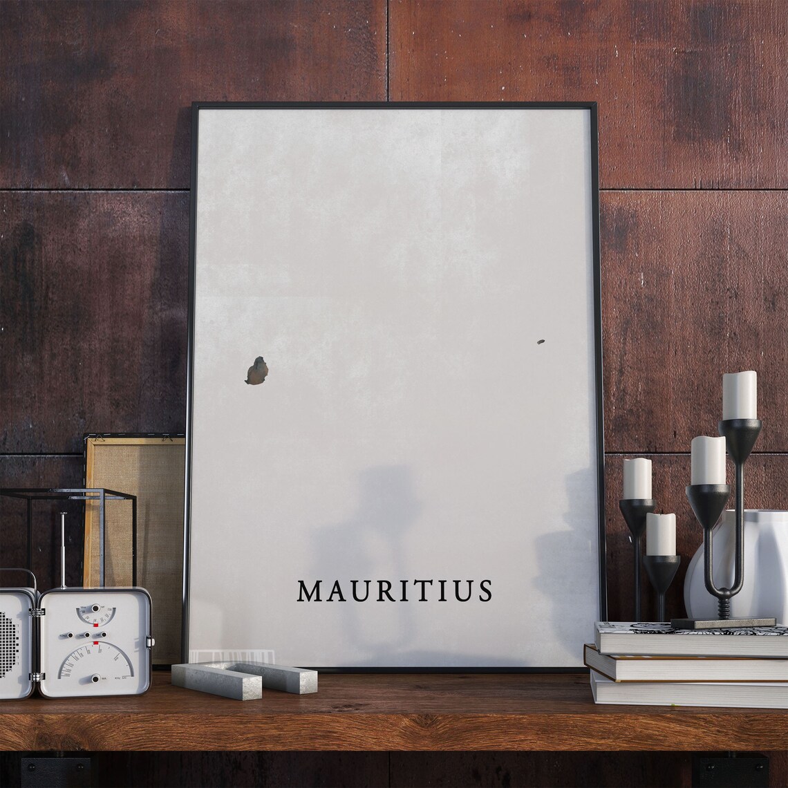 Mauritius Island Minimalist Travel Map Silhouette Country Poster