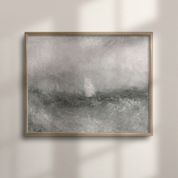 Stormy Gray Sea Abstract Nautical Oil Painting Minimalist Poster