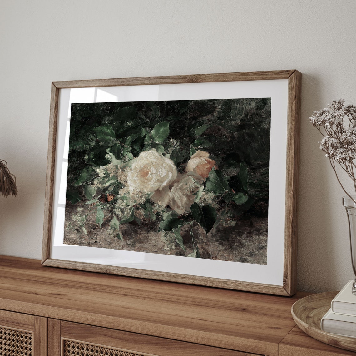 Antique White Rose Bouquet Moody Floral Still Life Painting Poster - Image 4