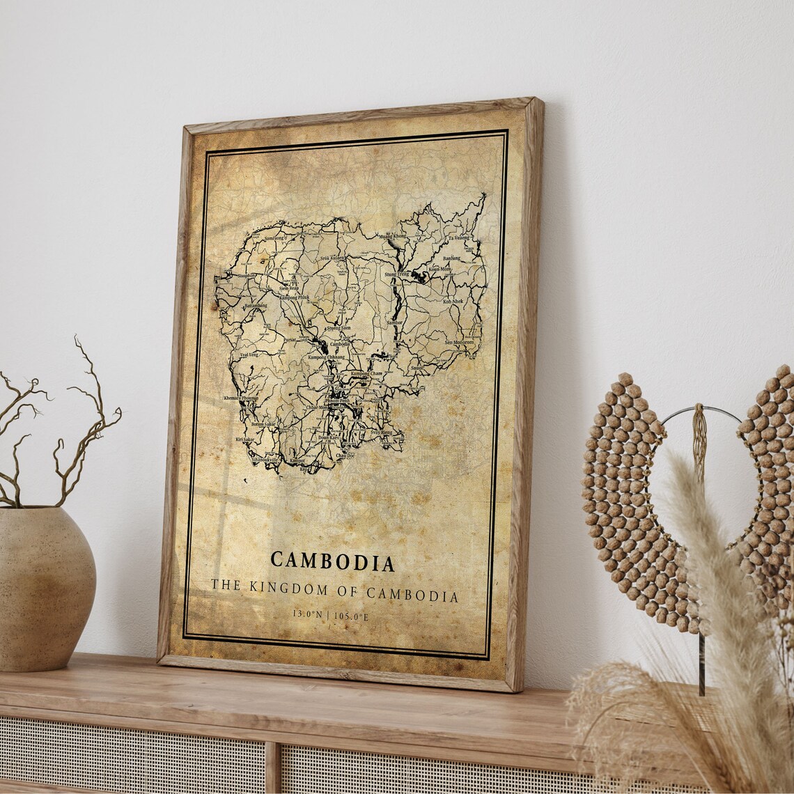 Cambodia Vintage Map Poster Print, Country Map - Image 4