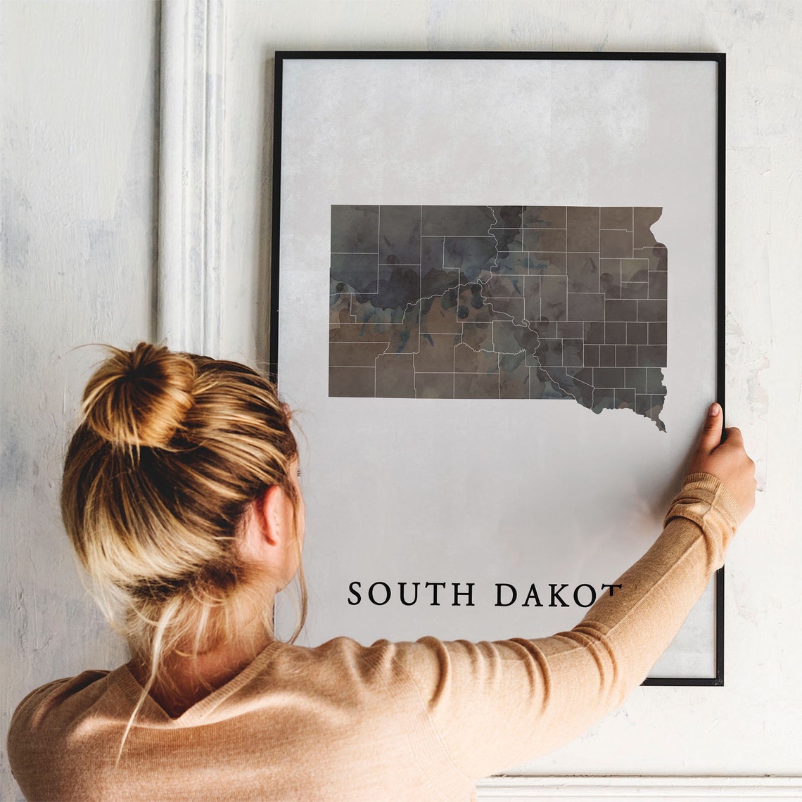 South Dakota Watercolor State Map Minimalist Modern US Travel Poster - Image 3