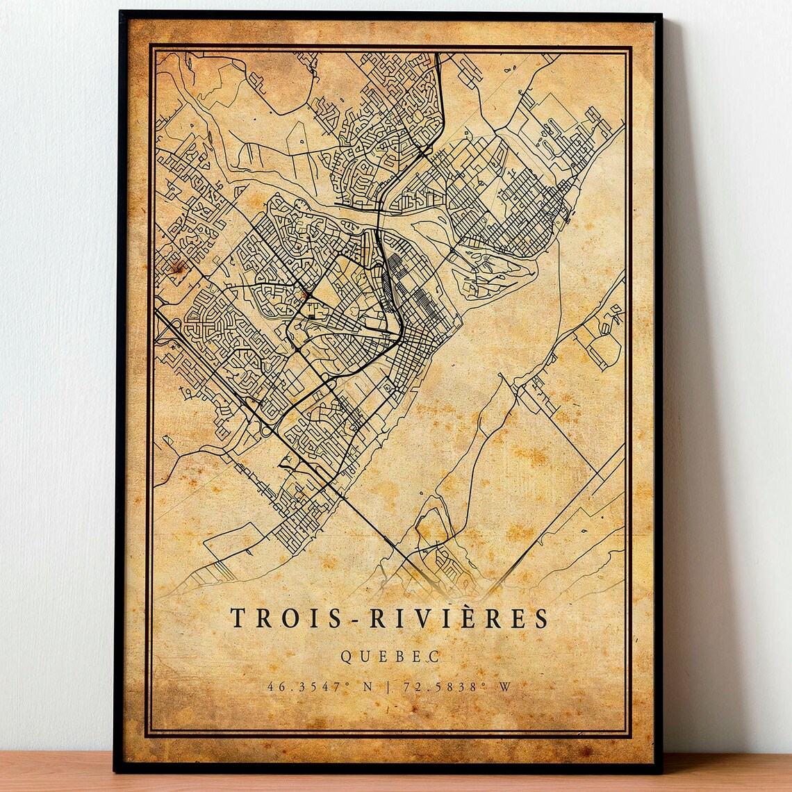 Trois Rivieres Quebec Aged Parchment Vintage City Map Poster - Image 4