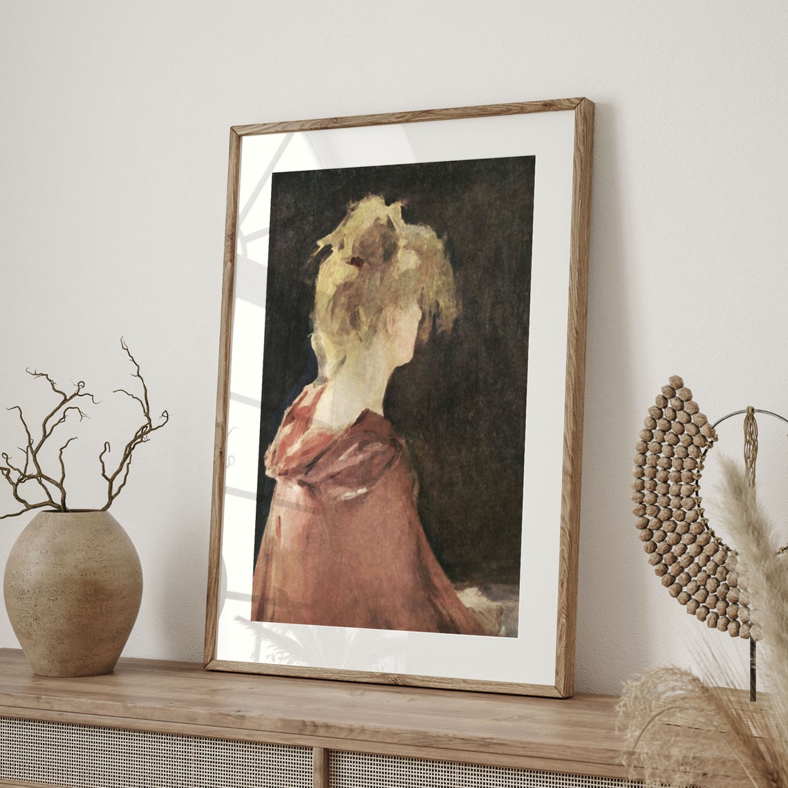 Antique Fine Art Vintage Oil Painting Of A Young Girl Figurative Portrait Wall Art Wooded Pasture Theme C16 1365 - Image 4