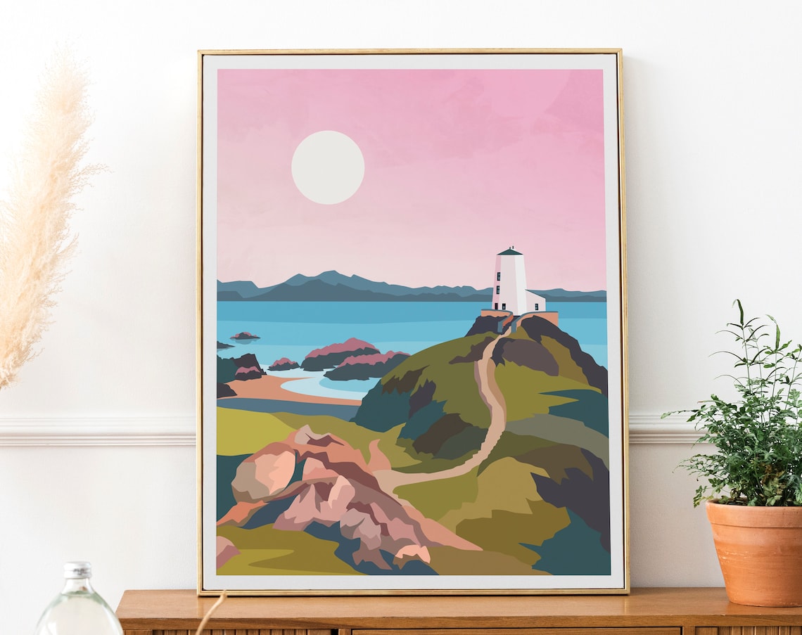 Llanddwyn Newborough Pink Anglesey Travel Poster