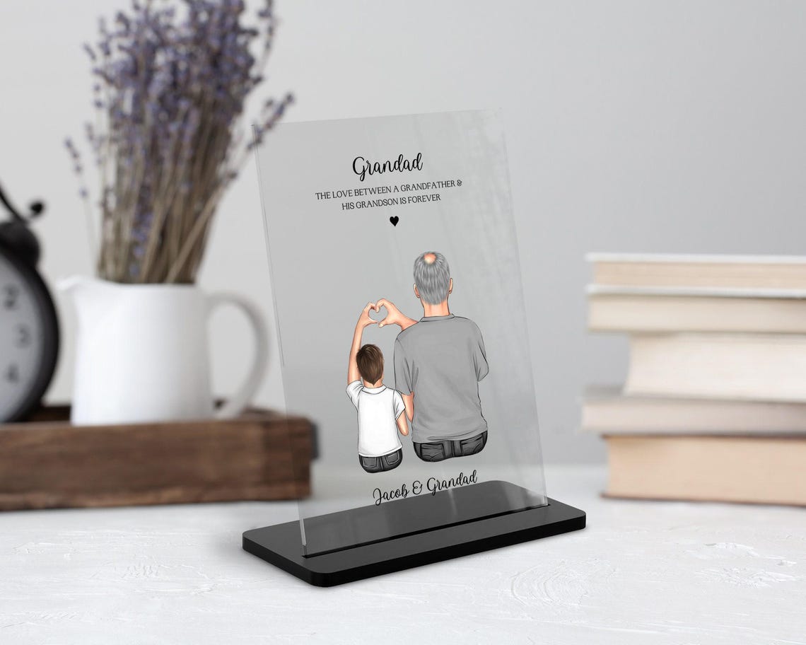 Grandfather And Grandson Forever Personalized Heart Hands Plaque Print