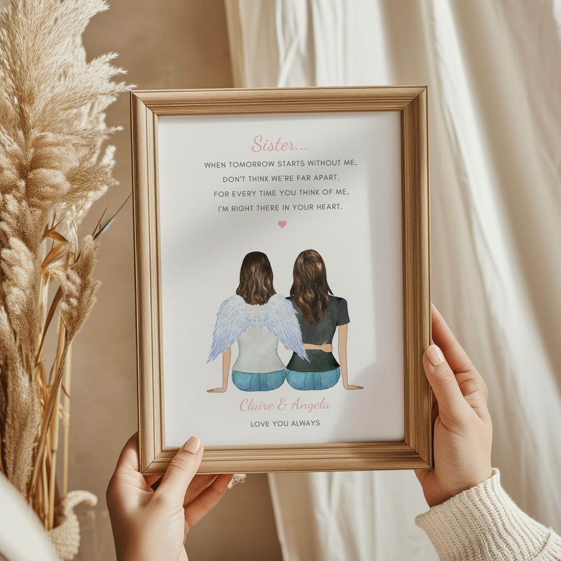 Personalised Sister Memorial Angel Wings Remembrance Art Print