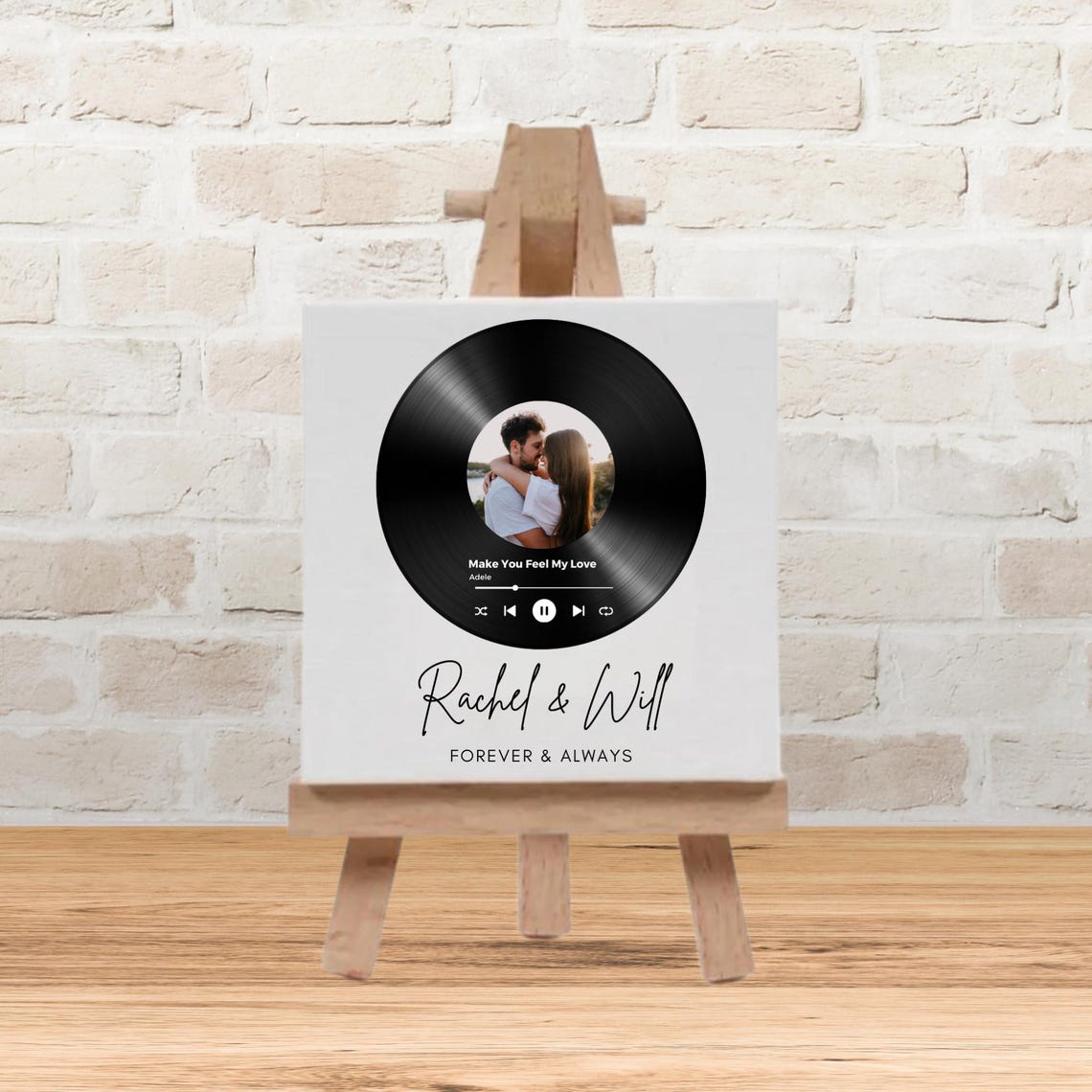 Personalised Couple Vinyl Record Photo Tile Mini Keepsake Print