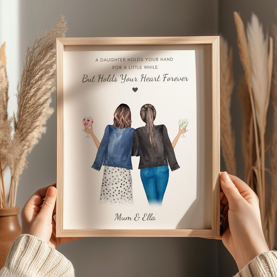 Personalised Mum And Daughter Heart Forever Cocktail Cheers Print