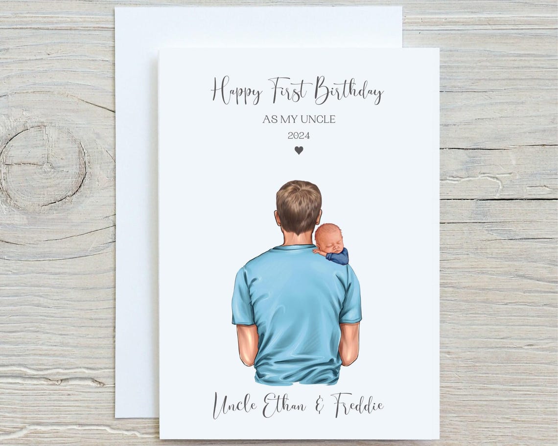Happy First Birthday As My Uncle 2024 Card Man Holding Newborn Print