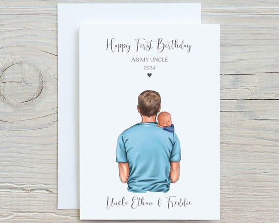 Happy First Birthday As My Uncle 2024 Card Man Holding Newborn Print